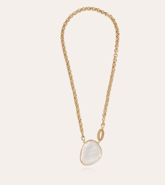 Collier Billy Silia grand modèle doré - Nacre blanche