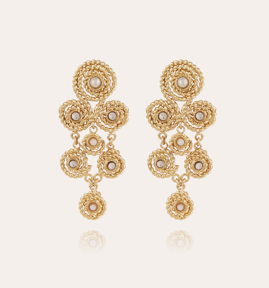 Boucles d'oreilles Mistral petit modèle dorées - Nacre blanche & strass